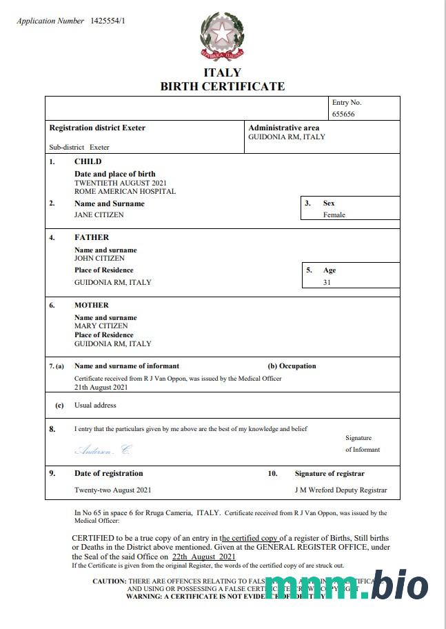 Italy narodziny certyfikat Word i PDF szablon, completely editable